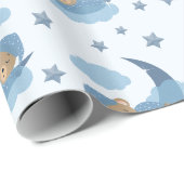 Blue Sleeping Baby Bear auf Mondwolken & Sternen Geschenkpapier (Rolleneckpunkt)