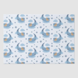 Blue Sleeping Baby Bear auf Mondwolken & Sternen Seidenpapier
