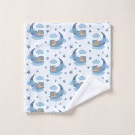 Blue Sleeping Baby Bear auf Mondwolken & Sternen Waschlappen