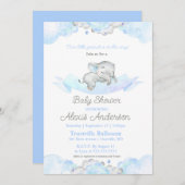 Blue Sleeping Baby Elephant Baby Dusche Einladung (Vorne/Hinten)