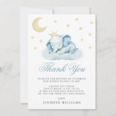 Blue Sleeping Little Elephant Baby Dusche Dankeskarte (Vorderseite)