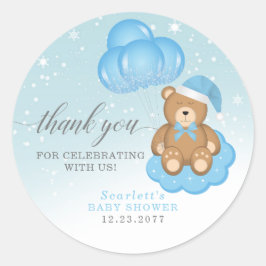 Blue Sleepy Bear Balloon Danke Baby Dusche Runder Aufkleber