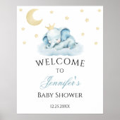 Blue Sleepy Elephant Baby Boy Dusche Willkommen Poster (Vorne)
