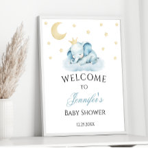 Blue Sleepy Elephant Baby Boy Dusche Willkommen