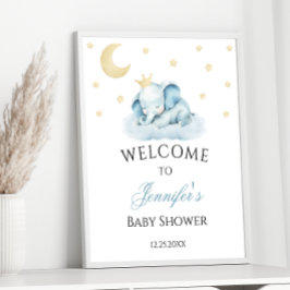 Blue Sleepy Elephant Baby Boy Dusche Willkommen Poster