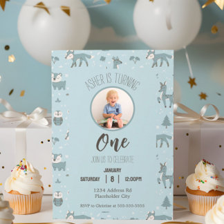 Blue Sleepy Little Woodland Critters Geburtstag Einladung