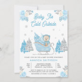Blue Sleigh Niedlich Teddy Bear Baby Dusche Einladung (Vorderseite)