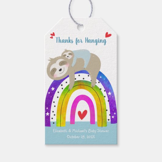 Blue Sloth Boho Rainbow Niedlich Boy Baby Shooting Geschenkanhänger (Vorderseite)