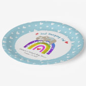 Blue Sloths Boho Rainbow Modern Boy Baby Shooter Pappteller (Schrägansicht)