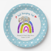 Blue Sloths Boho Rainbow Modern Boy Baby Shooter Pappteller (Vorderseite)