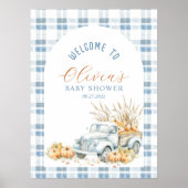 Blue Small Pumpkin Truck Boy Baby Dusche Willkomme Poster (Vorne)