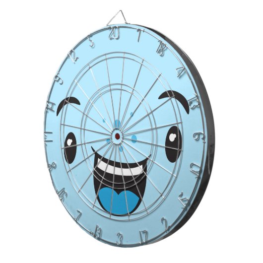 Blue Smiling Kawaii Face Dart Board Dartscheibe (Vorderseite rechts)