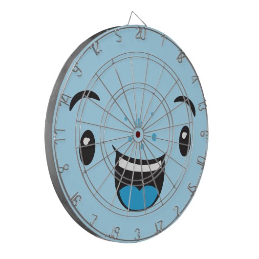 Blue Smiling Kawaii Face Dart Board Dartscheibe (Vorderseite Links)