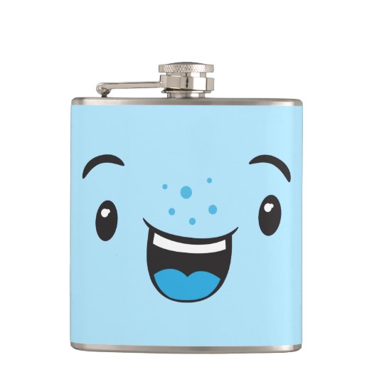 Blue Smiling Kawaii Face Flask Flachmann (Vorderseite)