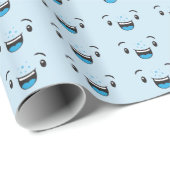 Blue Smiling Kawaii Face Gift Wrap Geschenkpapier (Rolleneckpunkt)