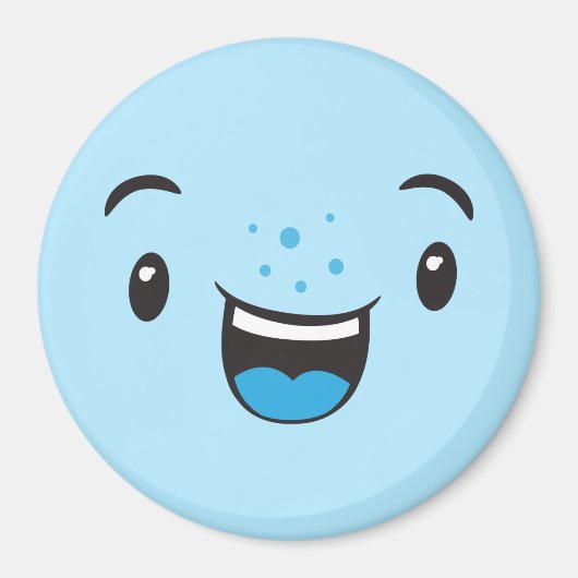 Blue Smiling Kawaii Face Magnet (Vorne)