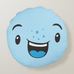 Blue Smiling Kawaii Face Round Pillow Rundes Kissen