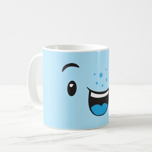 Blue Smiling Kawaii Face Tasse (Vorderseite Links)