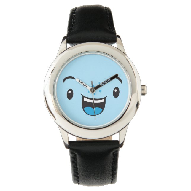 Blue Smiling Kawaii Face Watch Armbanduhr (Vorderseite)