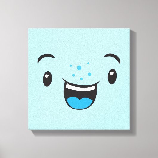 Blue Smiling Kawaii Face Wrapped Canvas Leinwanddruck (Vorderseite)