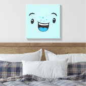 Blue Smiling Kawaii Face Wrapped Canvas Leinwanddruck (Insitu (Schlafzimmer))