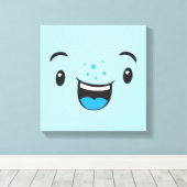 Blue Smiling Kawaii Face Wrapped Canvas Leinwanddruck (Insitu (Holzboden))