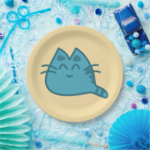 Blue Smilly Kitty Cat Pappteller (Party)