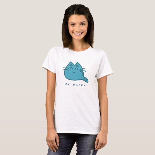 Blue Smilly Kitty Cat T-Shirt (Vorne ganz)