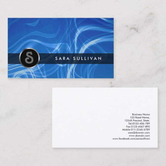 Blue Smoke Monogram Business Card Visitenkarte (Vorne/Hinten)