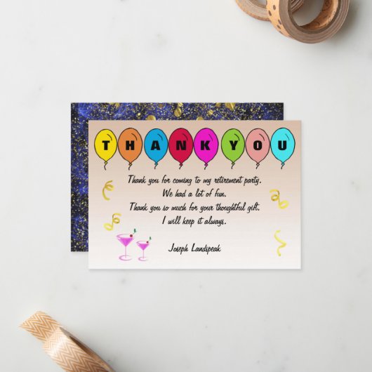 Blue Smoke Pattern & Balloons - Ruhestand dank Mitteilungskarte (Vorderseite/Rückseite Beispiel)