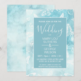 Blue Smokey Marble Butterflies Hochzeit Einladung