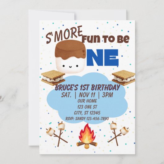 Blue, S'More Fun to be One, 1st Birthday Einladung (Vorderseite)