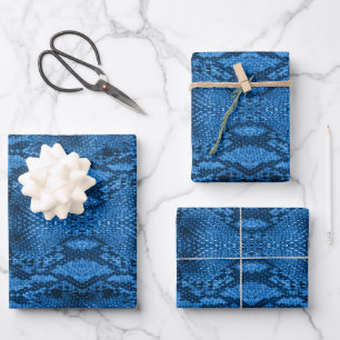 Blue Snake Skin Print Wrapping Paper Sheets Geschenkpapier Set