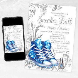 Blue Sneaker Ball Geburtstagsparty Einladung