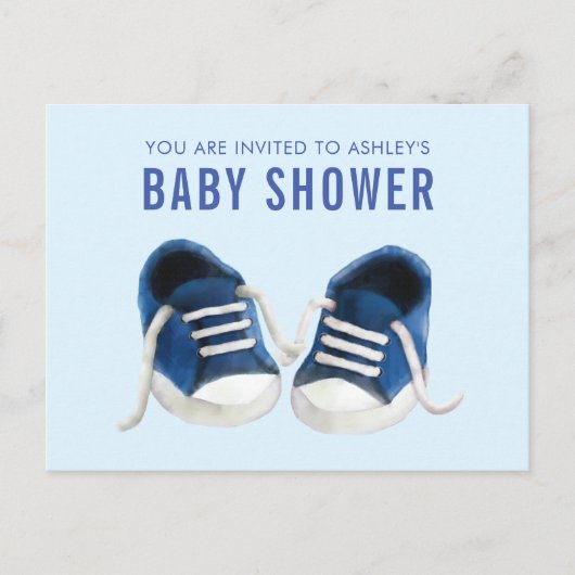 Blue Sneakers Baby Dusche Einladung Postkarte (Vorderseite)
