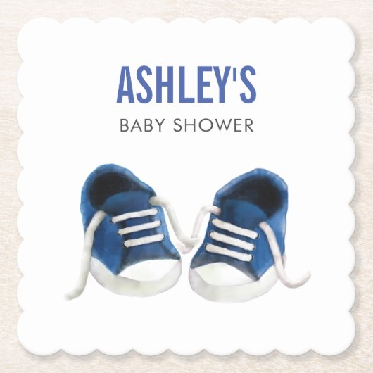 Blue Sneakers Baby Dusche Untersetzer, Paper Unter Untersetzer (Vorderseite)