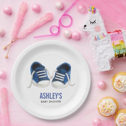 Blue Sneakers Baby Duschpapier Teller, Junge Dusch Pappteller (Party)