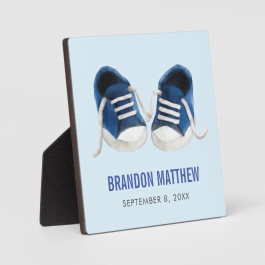 Blue Sneakers Baby Plaque, Baby Shoes Picture Fotoplatte (Vorderseite)