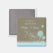 Blue Snow Blume Wirbel Chic Wedding Save the Date Magnet (Vorderseite/Rückseite)