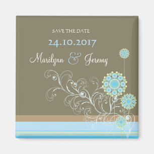 Blue Snow Blume Wirbel Chic Wedding Save the Date Magnet