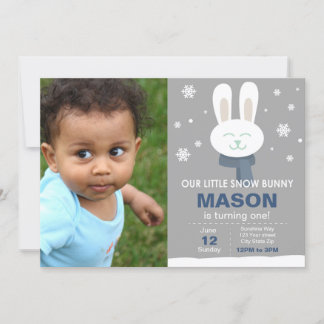 Blue Snow Bunny Geburtstag Einladung mit Foto