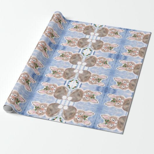 Blue Snow Bunny Rabbit Weihnachtsgeschenk Wrap Geschenkpapier (Ungerollt)