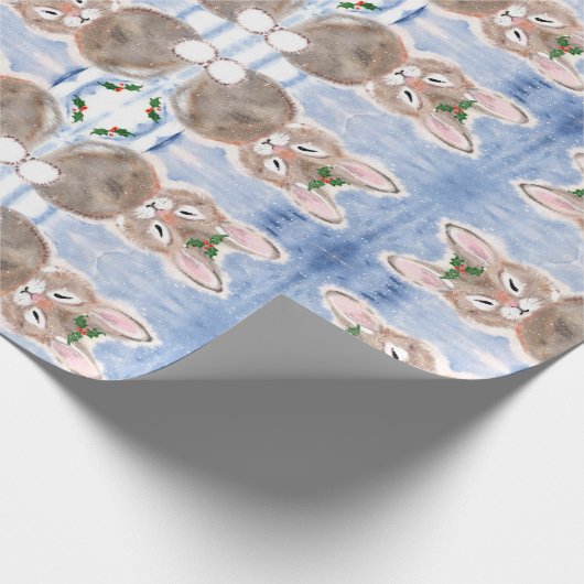 Blue Snow Bunny Rabbit Weihnachtsgeschenk Wrap Geschenkpapier (Ecke)