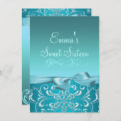 Blue Snow Flake & Bow Image Birthday Einladung (Vorne/Hinten)