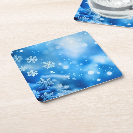 Blue Snow Flakes Hintergrund Textur Digitale Kunst Rechteckiger Pappuntersetzer (angewinkelt)