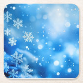 Blue Snow Flakes Hintergrund Textur Digitale Kunst Rechteckiger Pappuntersetzer (Vorderseite)