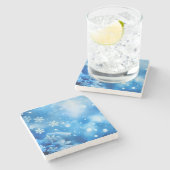 Blue Snow Flakes Hintergrund Textur Digitale Kunst Steinuntersetzer (Seitenansicht)