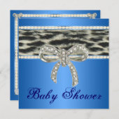 Blue Snow Leopard Diamond Bow Baby Dusche laden ei Einladung (Vorne/Hinten)