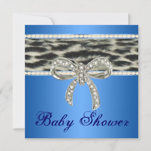 Blue Snow Leopard Diamond Bow Baby Dusche laden ei Einladung (Vorderseite)