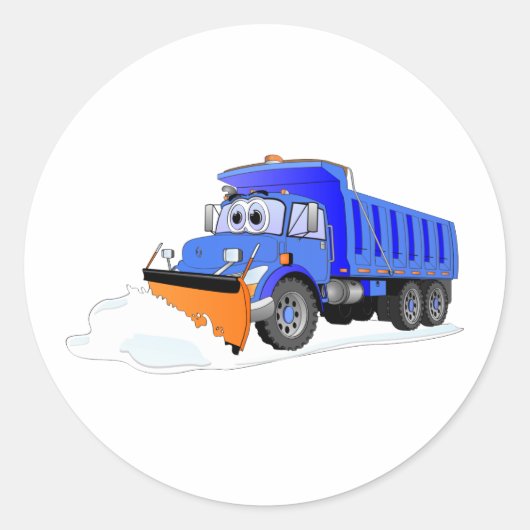 Blue Snow Plow Cartoon Dump Truck Runder Aufkleber (Vorderseite)